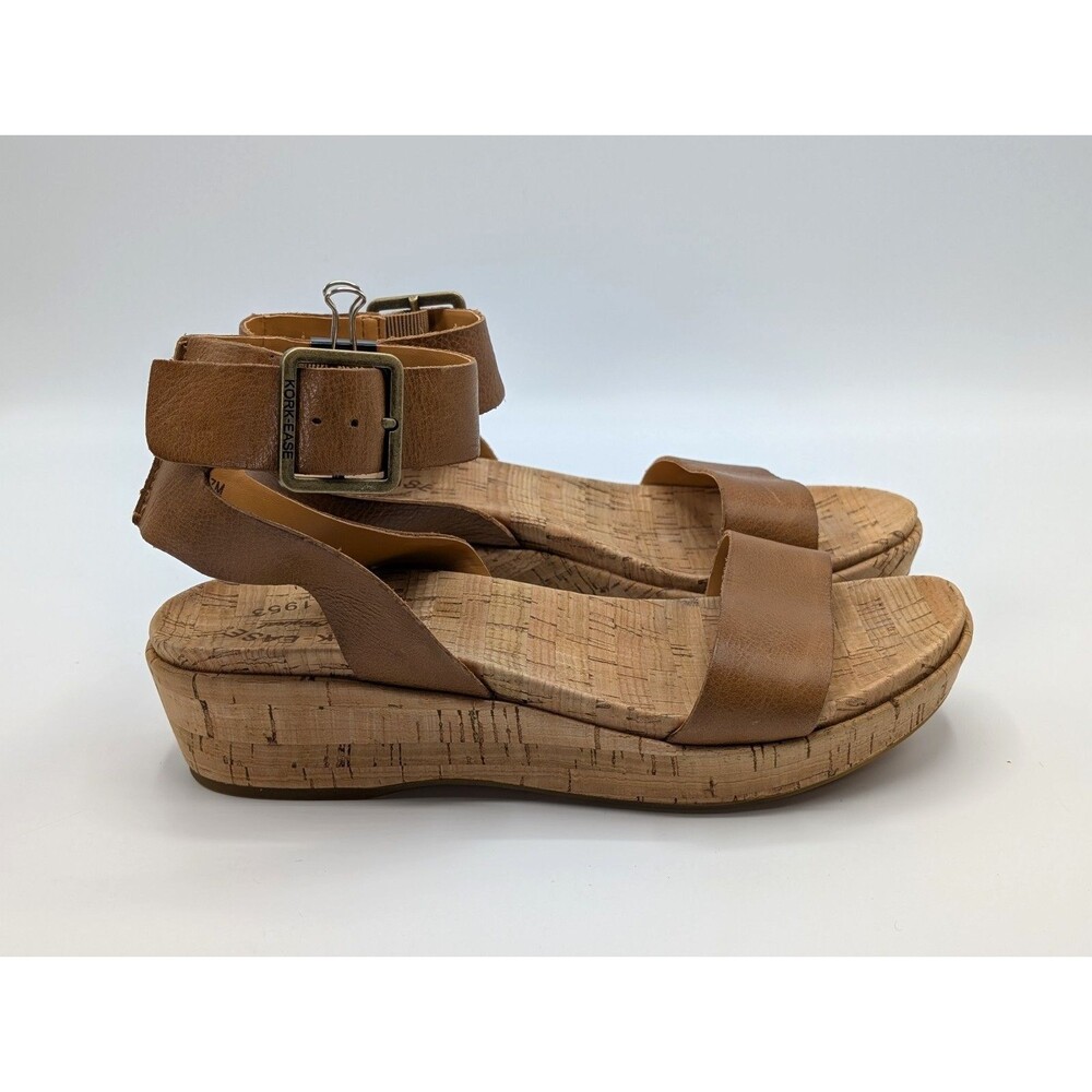 Kork-Ease Mullica Sandals Women 7  Tan Brown Leather Cork Ankle Strap Platform